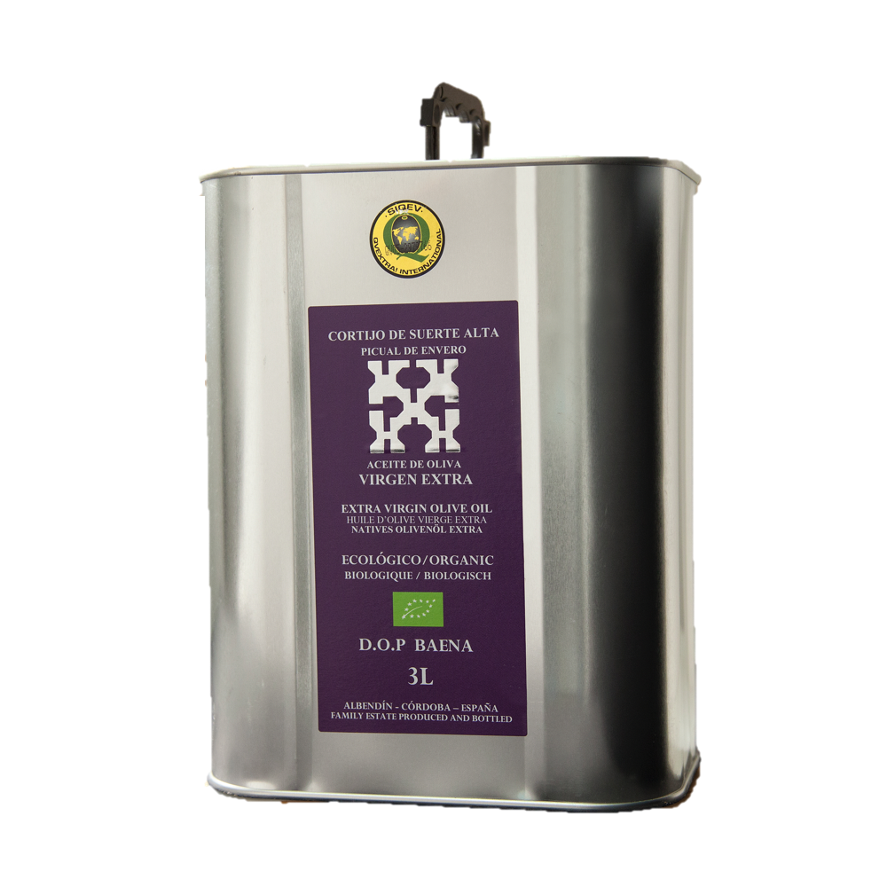 Cortijo de Suerte Alta Picual en Envero, lata 3 l. Caja 4 unidades.