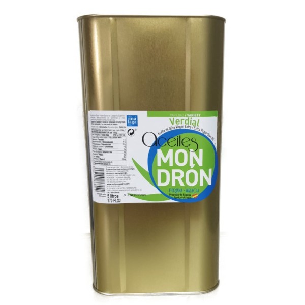 Aceites Mondrón verdial, lata 5 l. Caja 3 unidades