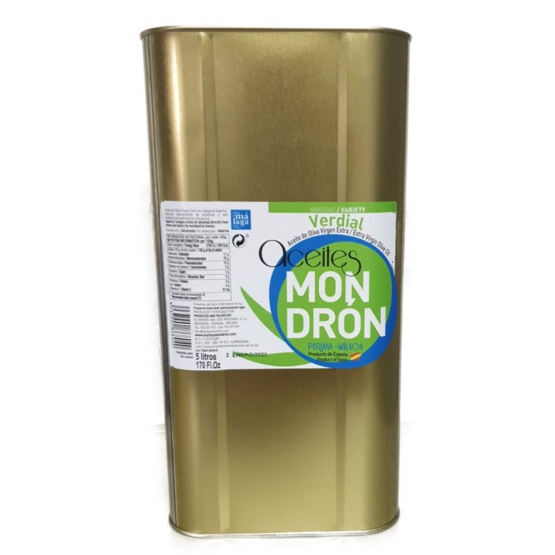 Aceites Mondrón verdial, lata 5 l. Caja 3 unidades