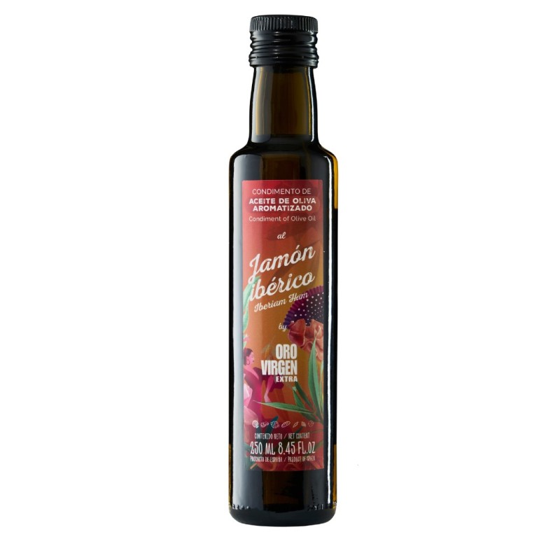 Oro Virgen Extra Aromatizado con Jamón Ibérico, 250 ml. Caja 12 unidades