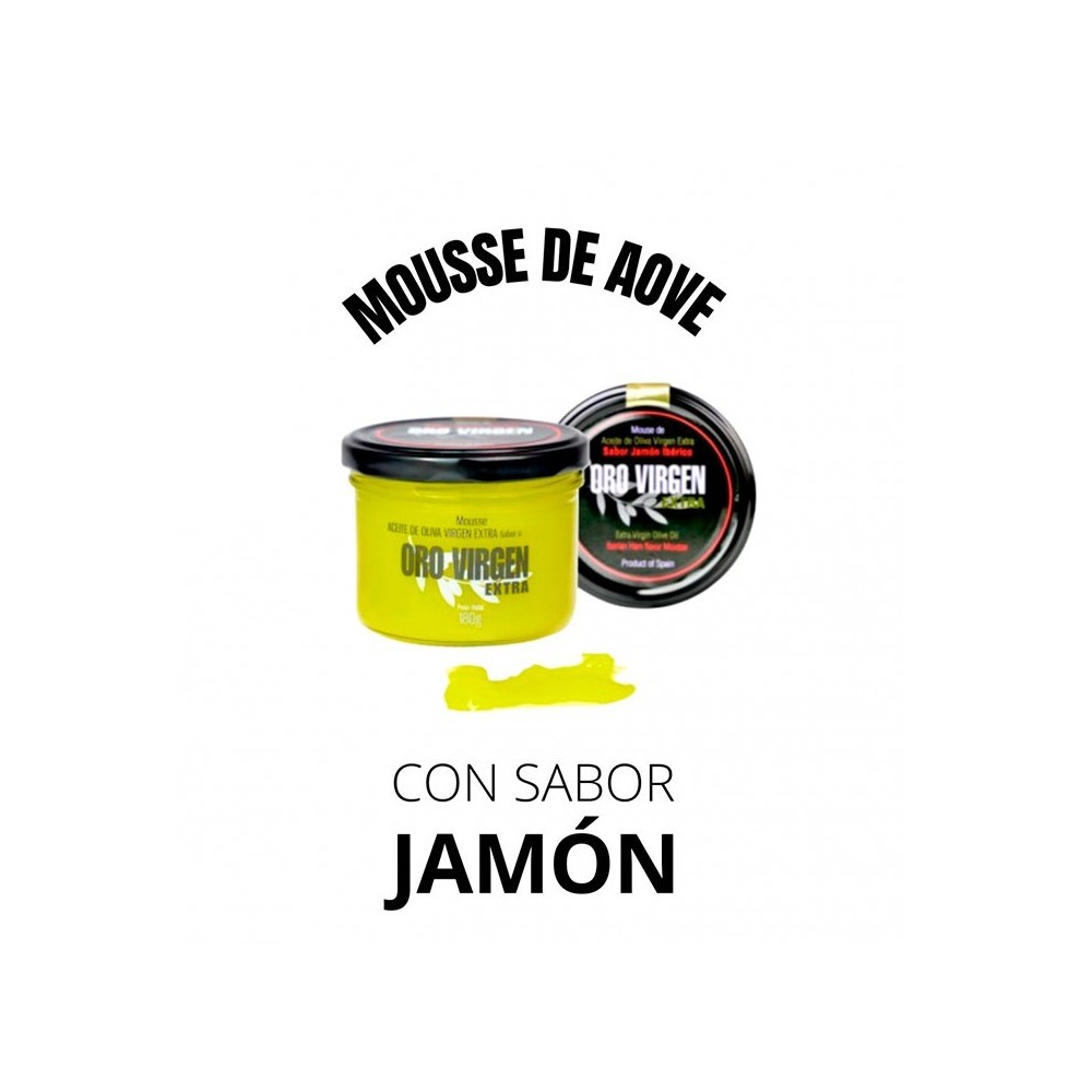 Oro Virgen Extra Mouse de Aove con sabor a Jamón Ibérico, tarro 180 gr. Caja 6 unidades