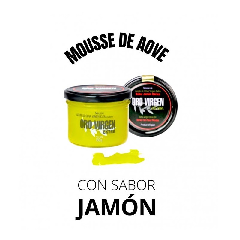 Oro Virgen Extra Mouse de Aove con sabor a Jamón Ibérico, tarro 180 gr. Caja 6 unidades