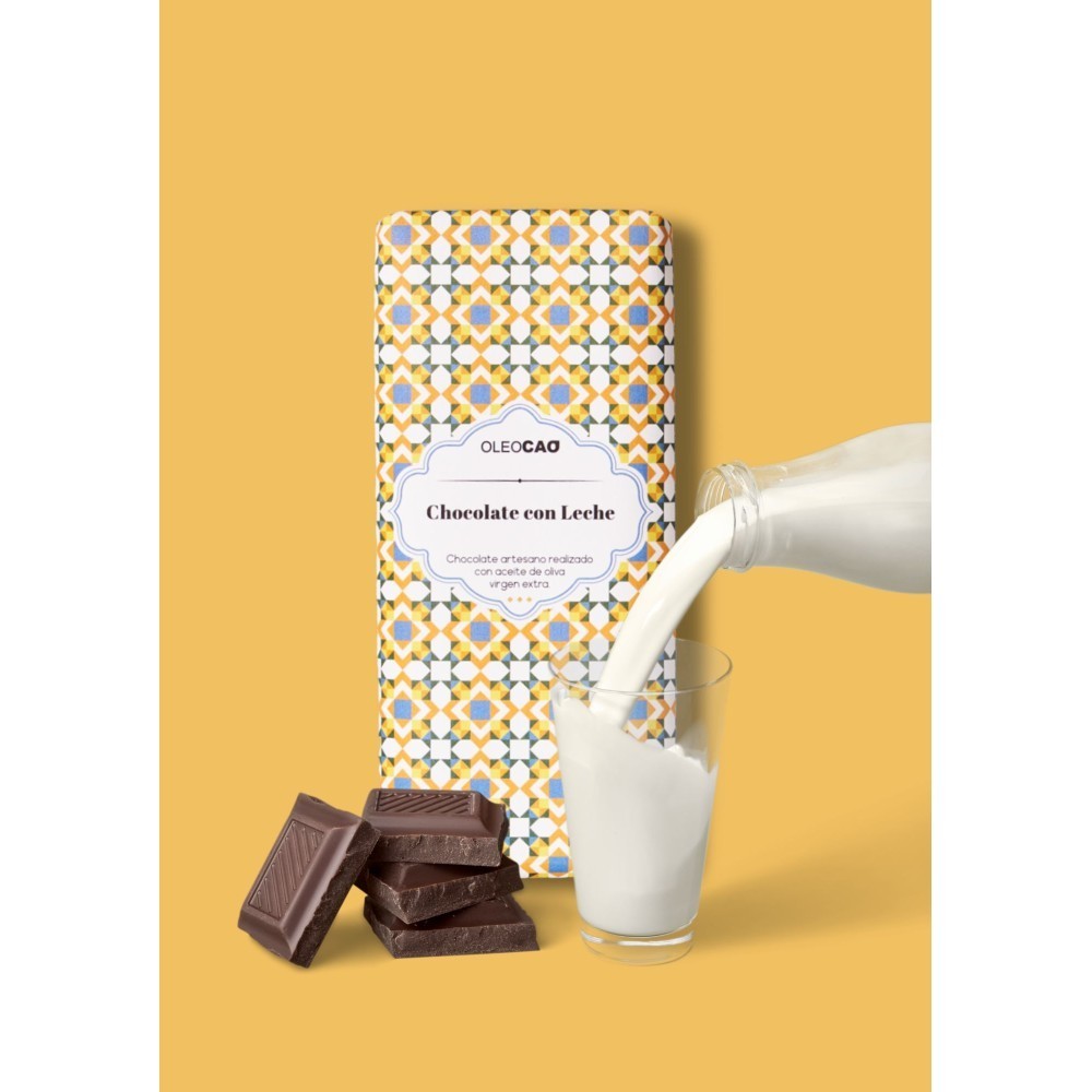 Artisan chocolate with milk and EVOO, 115 gr. Box 3 units.