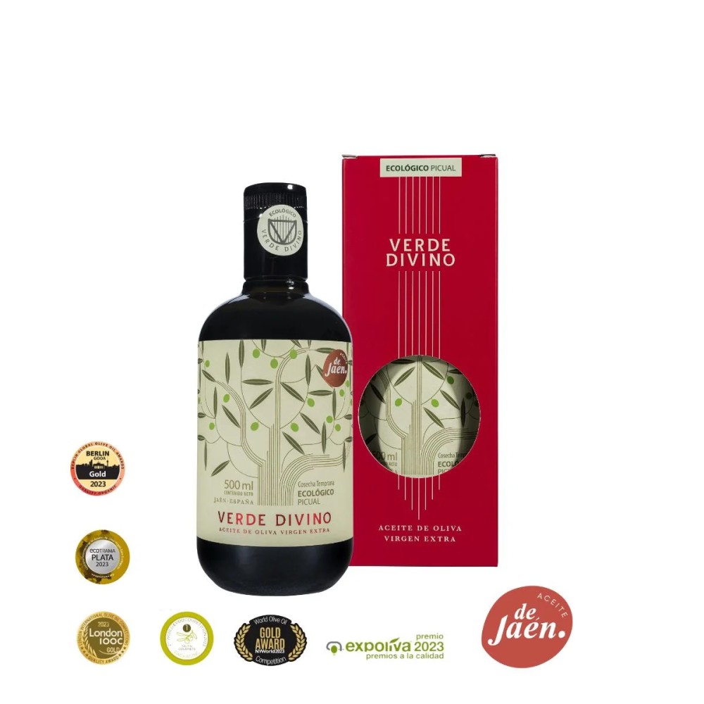 Verde Divino, Cosecha Temprana Ecológico-Picual 500 ml. Caja 6 unidades.