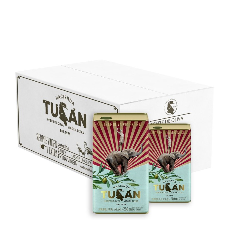 Hacienda Tucán, Arbequina en boîte 250 ml, carton de 12 unités | Oliva del Sur