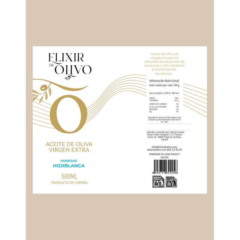 橄榄精华（Elixir de Olivo）Hojiblanca 500 毫升。| Oliva del Sur