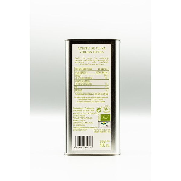 Los Villalones Arbequina bio, bidon 500 ml. Carton de 6 unités | Oliva del Sur 2